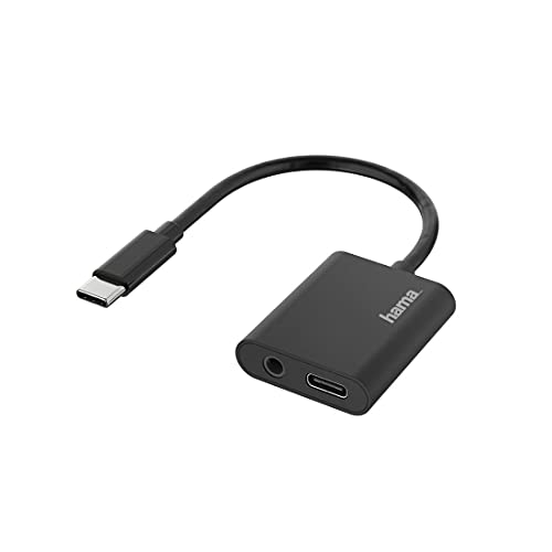 هاما 200319 2 في 1 مقبس USB-C الى مقبس 3.5 ملم ومحول صوت بمقبس USB-C - اسود