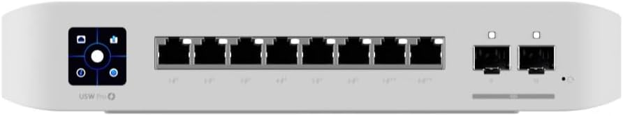 Ubiquiti Networks Switch Pro 8 PoE, 1.3 Inch Touch Screen, AR Switch Management, 8 Ports, Layer 3 Switch with PoE+ and PoE++ Output, 120W PoE Available, Wall Mountable Kit, White | USW-PRO-8-POE