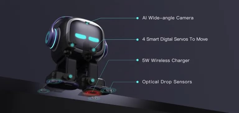 EMO Robot Desktop Pet Companion | AI-Powered Smart Robot with Voice Interaction, Smart Light & Wireless Charging Skateboard Base for Kids and Adults