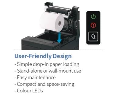 Bixolon SRP-B300 Thermal POS Printer, 200mm/s Print Speed, 203 DPI Resolution, 72mm Print Width, 1D & 2D Barcode Support, USB V2.0 FS + Ethernet + Serial Interface, Black | SRP-B300