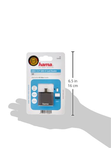 هاما 124186 قارئ بطاقات USB 3.1 SD UHS-II نوع سي، رمادي
