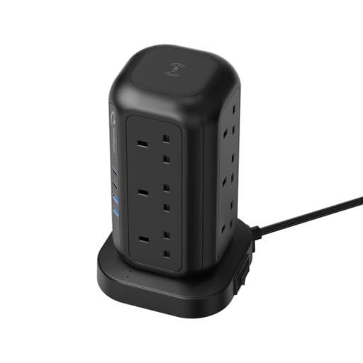 Goaltage EXT01 Power Strip Tower 3250W with Safety Protection and Wireless Fast Charging Function for Power Boost!