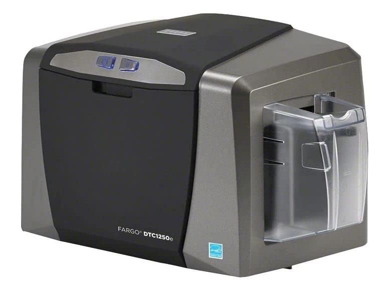 طابعة مزدوجة الجوانب DTC1250e من فارجو، موديل قاعدة، واجهة USB + 250 صورة + 100 بطاقة كمبيوتر بلون ابيض سادة CR 79/CR 80