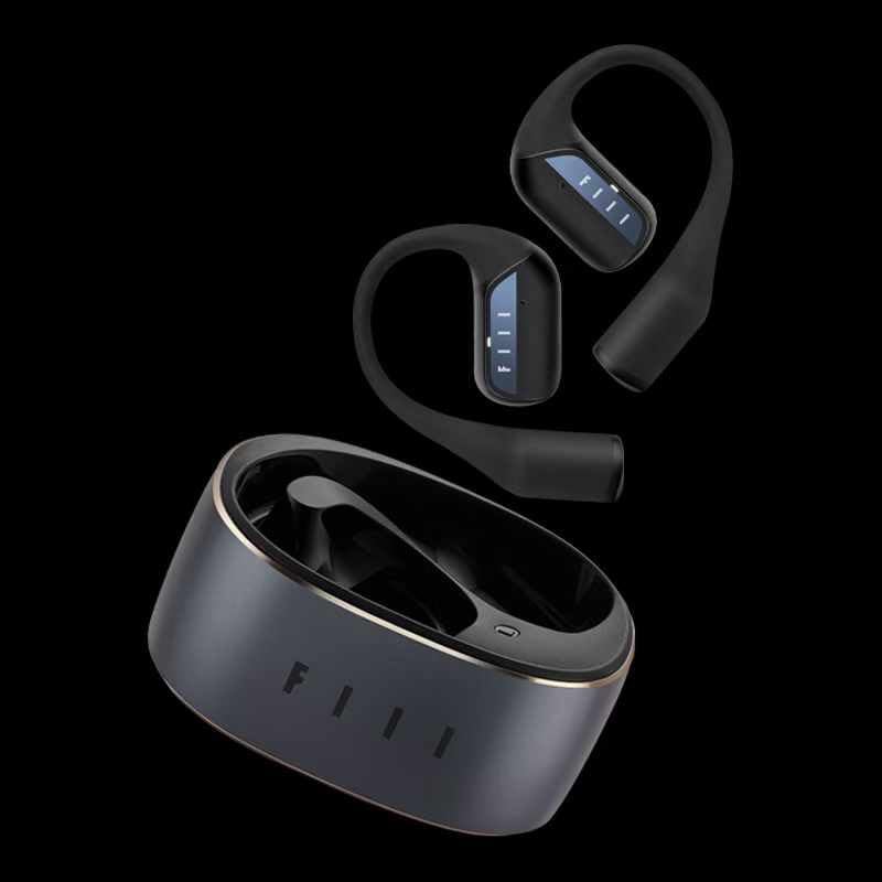 Fipka Phil GS Open Ear Bluetooth 5.3 Bone Conduction Headphones with 32 Hour Playback, High Definition Sound, Smart Dual Calls and Noise Reduction - Black