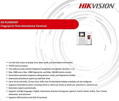 Hikvision DS-K1A8503MF Value Series Fingerprint Time Attendance Terminal + USEWELL RJ 45