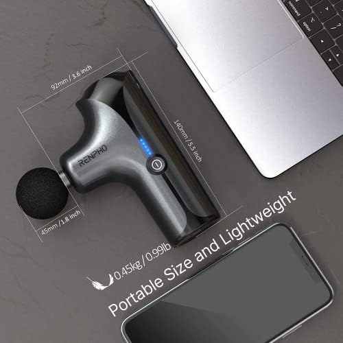 Renpho Mini Massage Gun RP-GM173-BK, Portable Handheld Electric Body Massager, Deep Percussion Muscle Massage Gun for Athletes with 5 Speeds