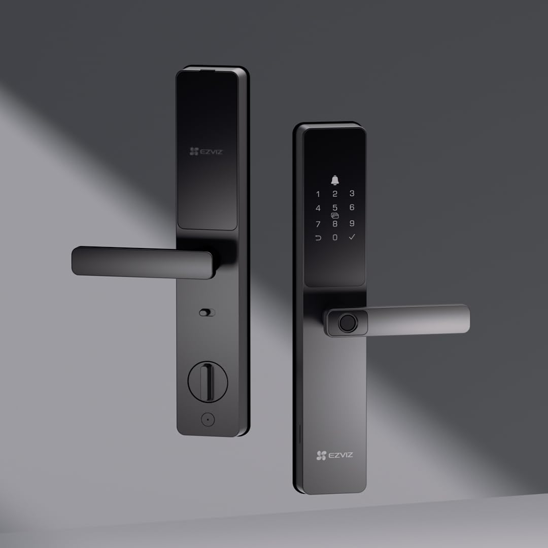 EZVIZ Smart Lock DL05, 7-in-1 Keyless Entry Door Lock, with Fingerprint Access, Multiple Unlock Options, Instant Alerts, Weather-Resistant, Child Safety Privacy Control (DL05-Grey, 6068 Mortise)