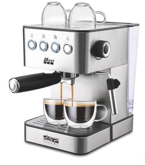DSP Espresso 15 Bar Coffee Maker KA3090 | Capuccino | Milk Foam | Modern Kitchens | Steam Nozzle for Frothing Milk and Preparing Hot Drinks