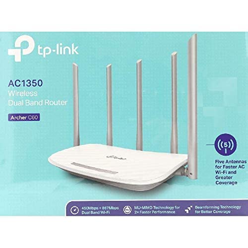 TP-Link Archer C60 AC1350 Broadband Router, Wireless 802.11ac, Up to 25 Devices, Dual Band (5GHz/2.4GHz), 4 LAN Ports RJ45