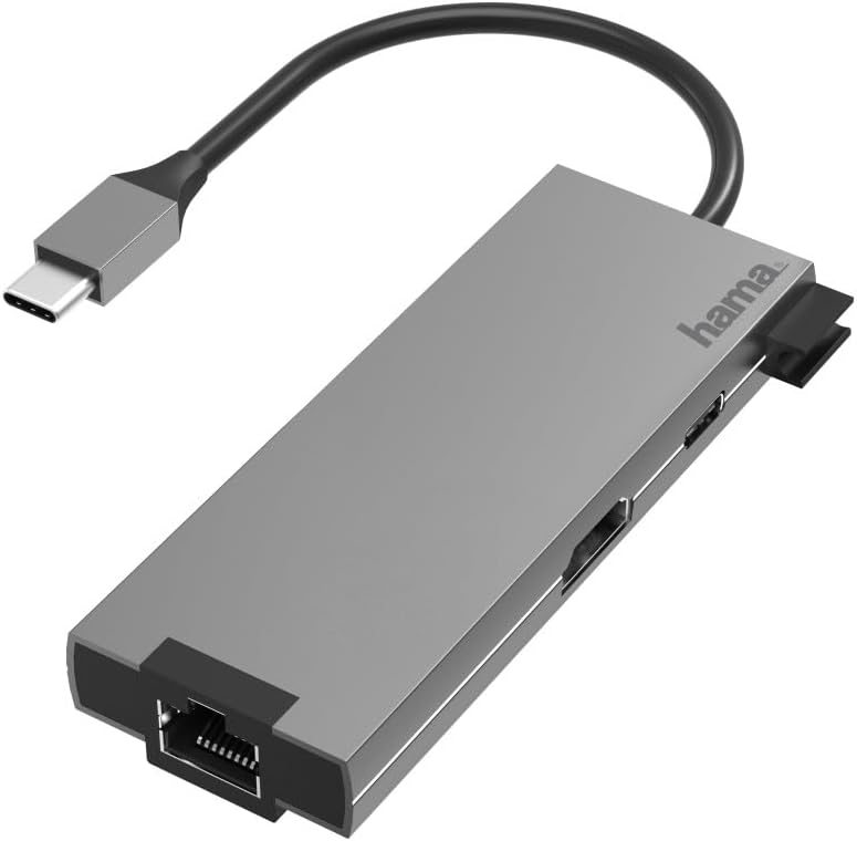 Hama 200109 USB-A, USB-C and LAN/Ethernet Multiport Hub, Grey