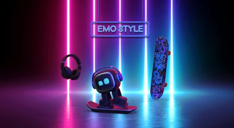 EMO Robot Desktop Pet Companion | AI-Powered Smart Robot with Voice Interaction, Smart Light & Wireless Charging Skateboard Base for Kids and Adults
