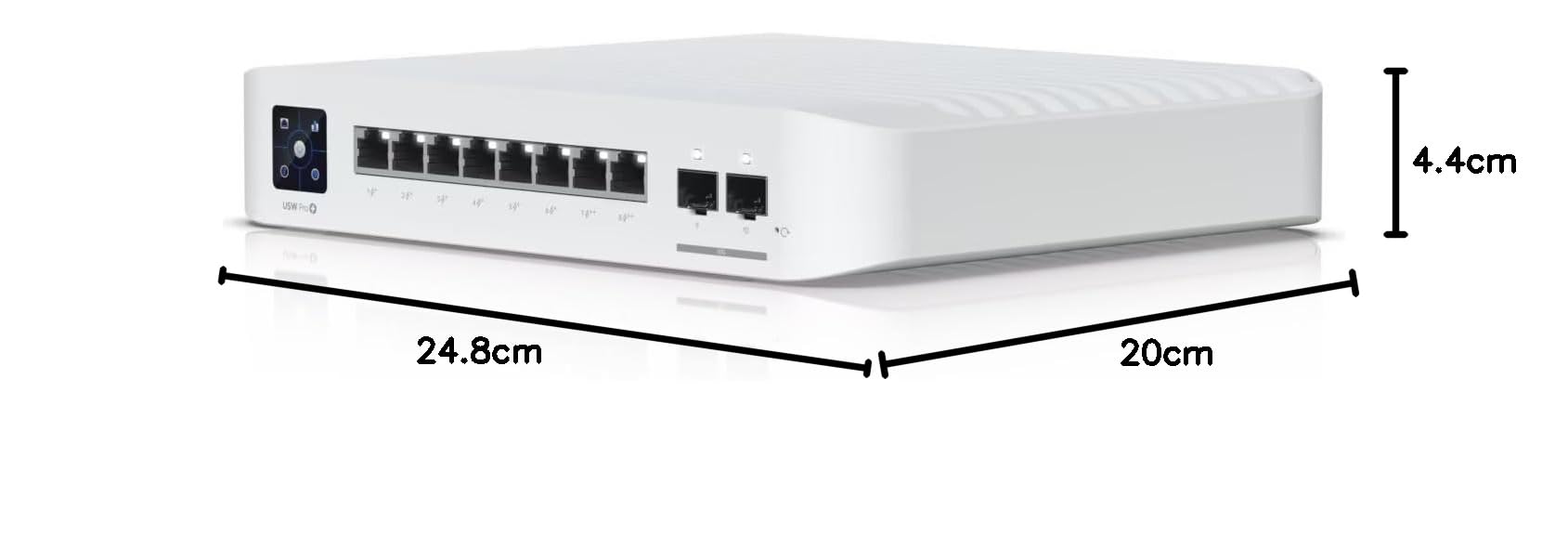 Ubiquiti Networks Switch Pro 8 PoE, 1.3 Inch Touch Screen, AR Switch Management, 8 Ports, Layer 3 Switch with PoE+ and PoE++ Output, 120W PoE Available, Wall Mountable Kit, White | USW-PRO-8-POE