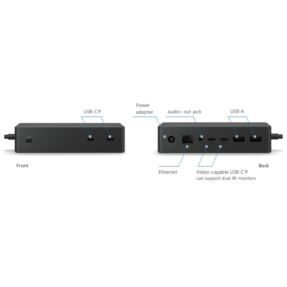 Microsoft Surface Dock v2, Supports Dual 4K Extended Displays At 60Hz, 199W Power Supply, 2xUSB-C, Ethernet Port, Audio Jack | SVS-00008