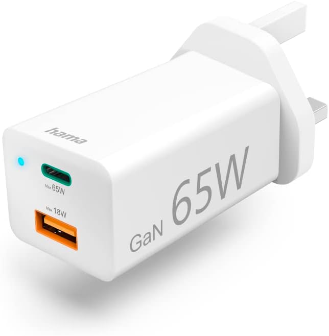 Hama 73210293 65W GaN UK Fast Mini Charger, White