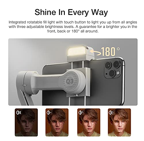 ZHIYUN Zhi yun Smooth Q3 Smartphone Gimbal Stabilizer Handheld 3-Axis with LED Fill Light Grip Tripod Vlog Compatible with iPhone 12 11 PRO MAX X XR XS Android with Gesture Control