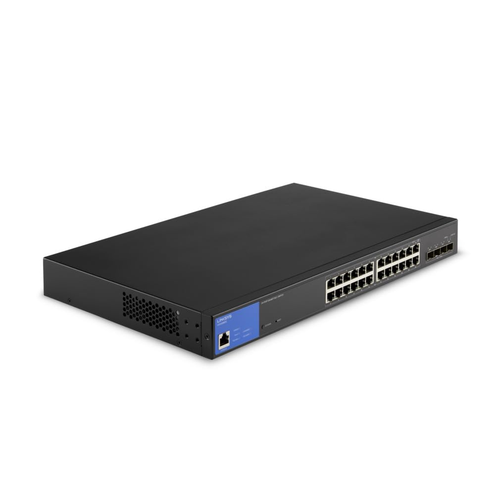 Linksys Network Switch LGS328MPC-EU 24 Port 410W Gigabit PoE+ 4 Ports 10G SFP+, Smart Managed Switch, Ethernet Splitter with Metal Housing, Wall or Desktop Mount