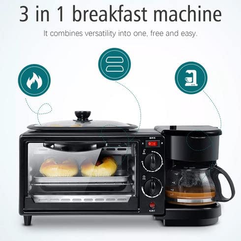 DualTech 3 IN 1 BREAKFAST MAKER PORTABLE TOASTER OVEN, GRILL PAN & COFFEE MAKER FULL BREAKFAST READY AT ONE GO