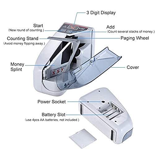 KANABEE Fully Automatic Money Counter Machine, Currency Counter with Additional Functions, Counterfeit Note Detection UV/MG, Value Counting and Large LED Display