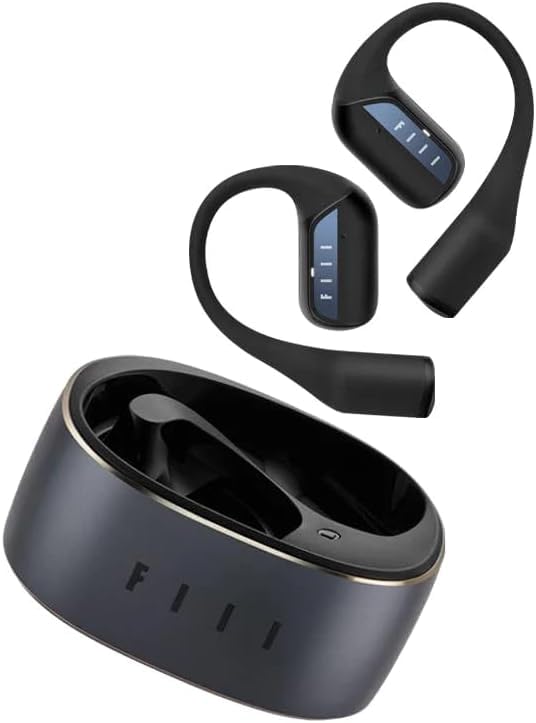 Fipka Phil GS Open Ear Bluetooth 5.3 Bone Conduction Headphones with 32 Hour Playback, High Definition Sound, Smart Dual Calls and Noise Reduction - Black