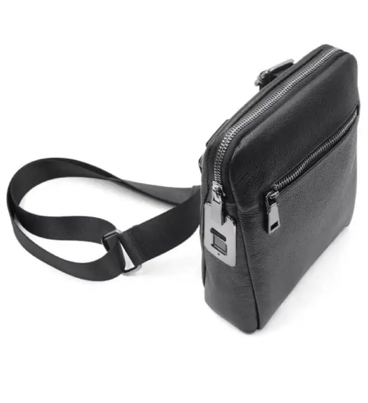 شنطة كروس كاجوال من الجلد الطبيعي بقفل بصمة الاصبع للرجال مضادة للسرقة بتصميم بسيط وذكي