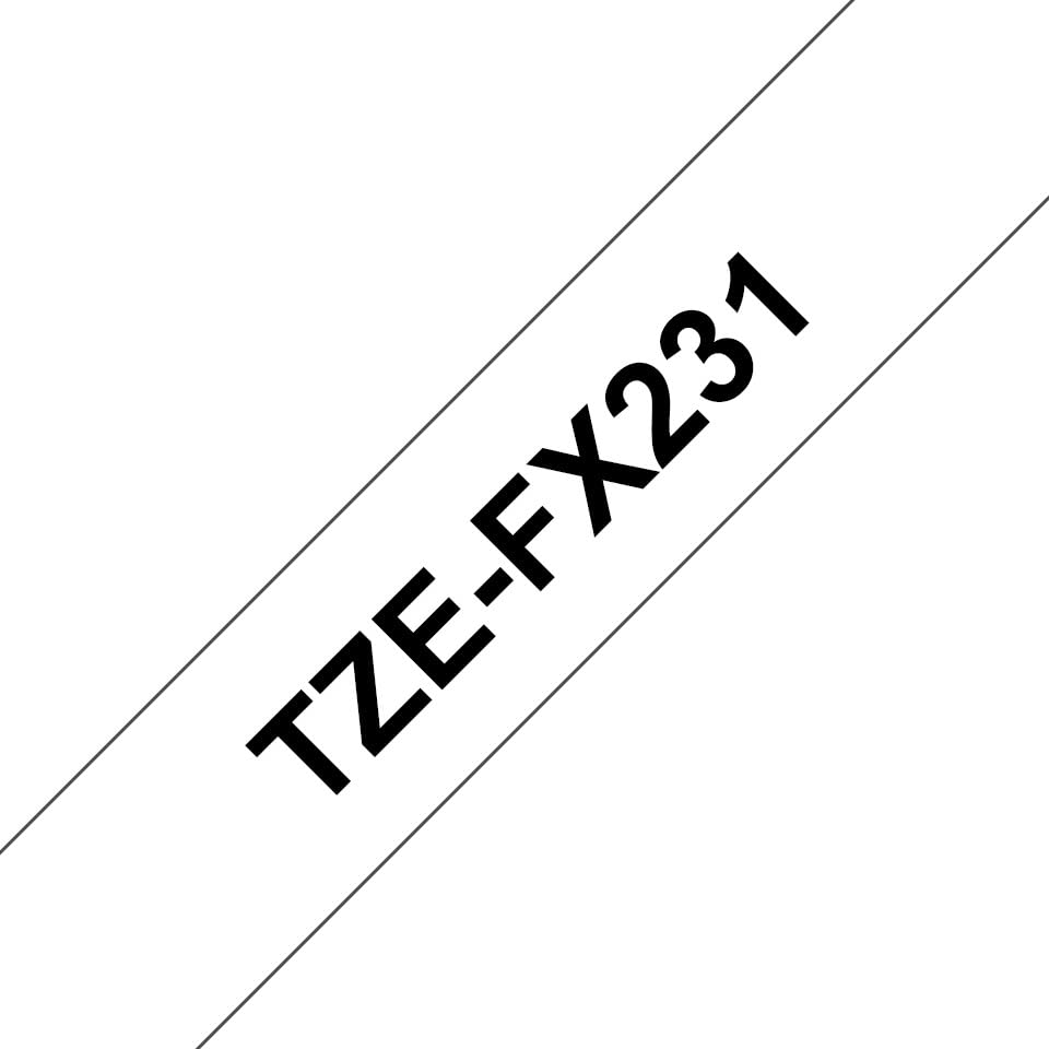 BROTHER Genuine TZe-FX231 Flexible ID Laminated Label Tape Replacement for Printers, Black on White, 12mm wide, 8m long