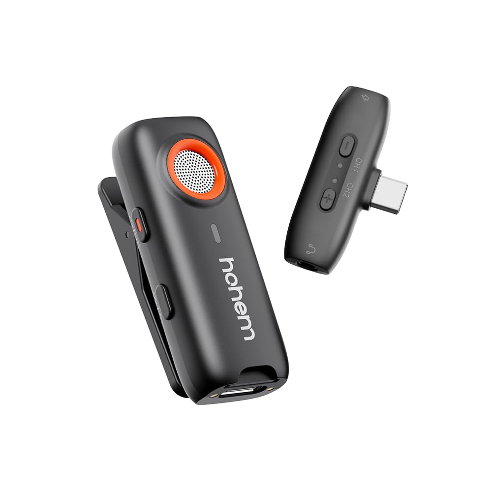 Hohem Wireless Lavalier Microphone MIC-01 for Type-C Port, with DSP Noise Cancellation, Remote Control, TF Card Slot and 20 Hour Runtime for Live Streaming, Interviews and Video Recording
