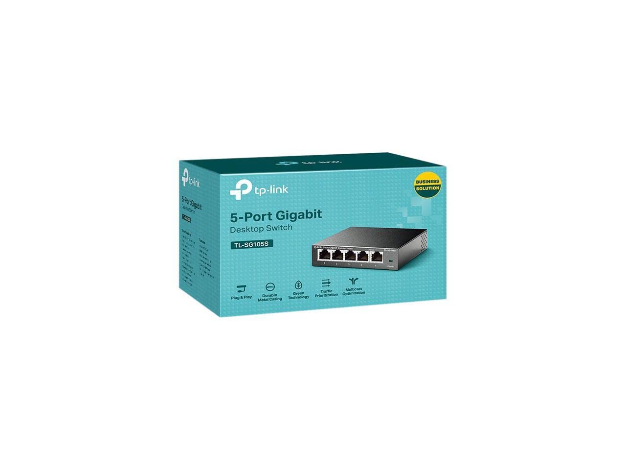 TP-Link TL-SG105S | 5 Port Gigabit Ethernet | Desktop/Wall Mount | Plug and Play | Fanless | Sturdy Metal | 3 Year Manufacturer Warranty | 802.1p/DSCP QoS & IGMP Snooping | Compact Design