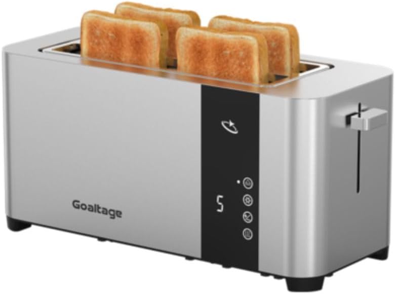 Goaltage Golden Edge TST01 Elegant Toaster, 2 Slots, 1400W, Adjustable Browning Control for Toast, Bagels, Hot Dogs & Grilled Cheese Sandwiches, LED Display, Easy Maintenance, 4 Bread Slices