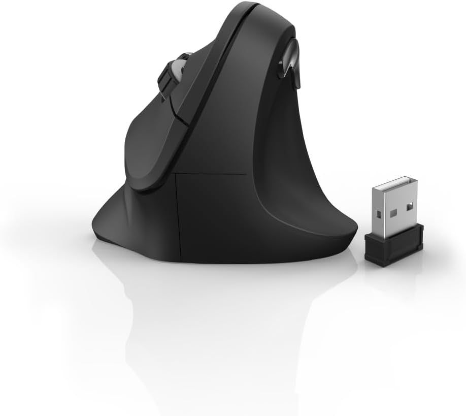 هاما ماوس لاسلكي عمودي مريح "EMW-500" 182699، 6 ازرار، اسود - (عبوة من قطعة واحدة)، USB