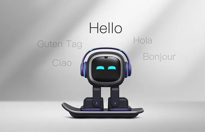 EMO Robot Desktop Pet Companion | AI-Powered Smart Robot with Voice Interaction, Smart Light & Wireless Charging Skateboard Base for Kids and Adults