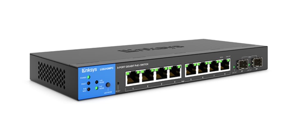 محول جيجابت مُدار بـ 8 منافذ بتقنية نقل الطاقة عبر الايثرنت مع 2 1G SFP Uplinks 110 واط متوافق مع TAA (LGS310MPC)