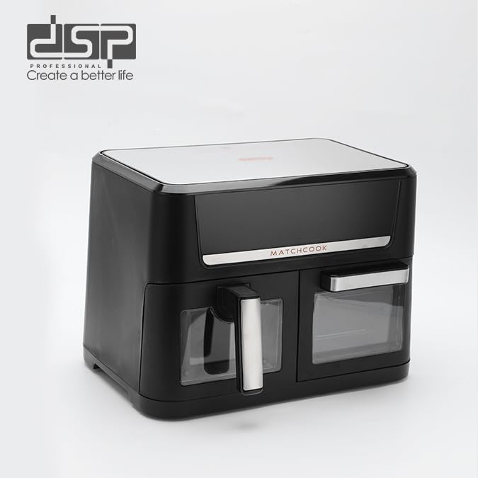 DSP KB2188 Dual Zone Air Fryer Oven14L with Visual Window, 1700W Air Fryer Oven with colorful Led Touch Screen for 10 Presets, Independently Controlled Double Baskets,Easy Clean Airfryer for home
