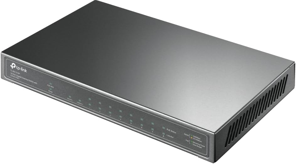 TP-Link 10-Port Gigabit Desktop Switch with 8-Port PoE+ | 9 10/100/1000Mbps RJ45 ports, 1 Gigabit SFP port | TL-SG1210P