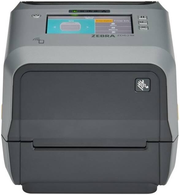 طابعة نقل حراري ZD621R من زيبرا، دقة 203×203 نقطة لكل بوصة، سرعة طباعة 203 ملم/ثانية، شاشة مدمجة 4.3 انش، ايثرنت LA، بلوتوث (BLE) وواجهات منفذ USB، وحدة تحديد الهوية بموجات الراديو، رمادي | ZD6A142