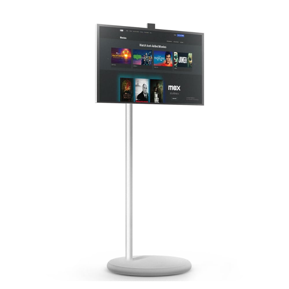 Taktik 27-Inch Portable Smart Display Floor Stand with Built-in Camera - Android Portable Screen with 90-Degree Rotation, Netflix Ready, High-Quality Display, Easy to Transport and Travel-Friendly (Gray)