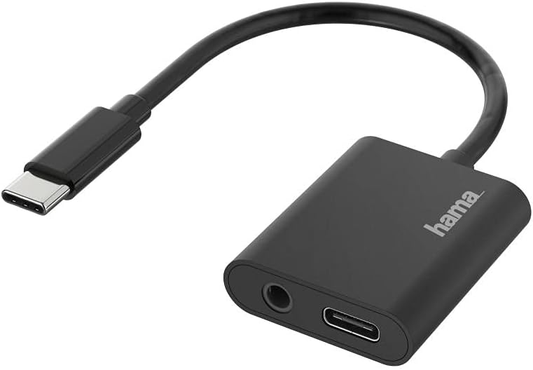 هاما 200319 2 في 1 مقبس USB-C الى مقبس 3.5 ملم ومحول صوت بمقبس USB-C - اسود