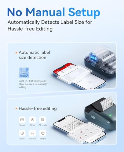 NIIMBOT B1 Label Maker with Auto Identification,2 Inch Bluetooth Portable Label Printer Easy to Use for Office, Home, Business (with 2x1.18 inch Label)