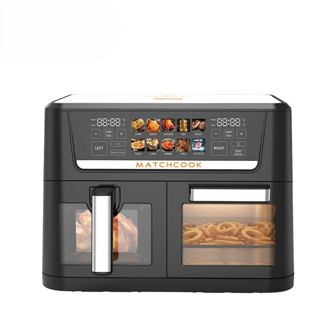 DSP KB2188 Dual Zone Air Fryer Oven14L with Visual Window, 1700W Air Fryer Oven with colorful Led Touch Screen for 10 Presets, Independently Controlled Double Baskets,Easy Clean Airfryer for home