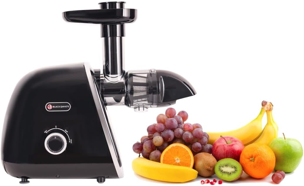 a BLACK & WHITE Slow Juicer with 7 speed controls and Reverse function BWSJ1515B