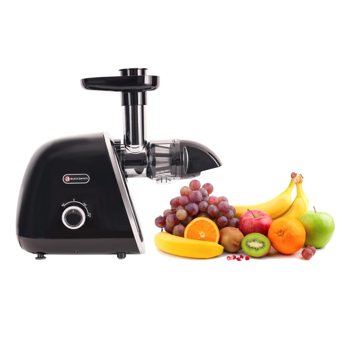 a BLACK & WHITE Slow Juicer with 7 speed controls and Reverse function BWSJ1515B
