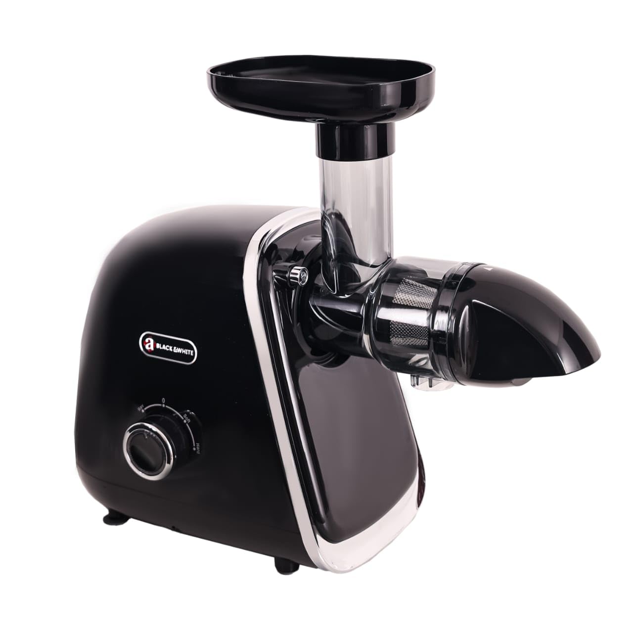 a BLACK & WHITE Slow Juicer with 7 speed controls and Reverse function BWSJ1515B
