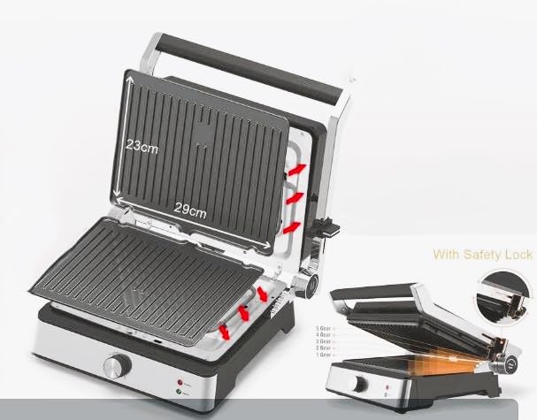 Electric Grill 1800W With Magnetic Detachable Plates,Adjustable Angle And Drip tray KB1087