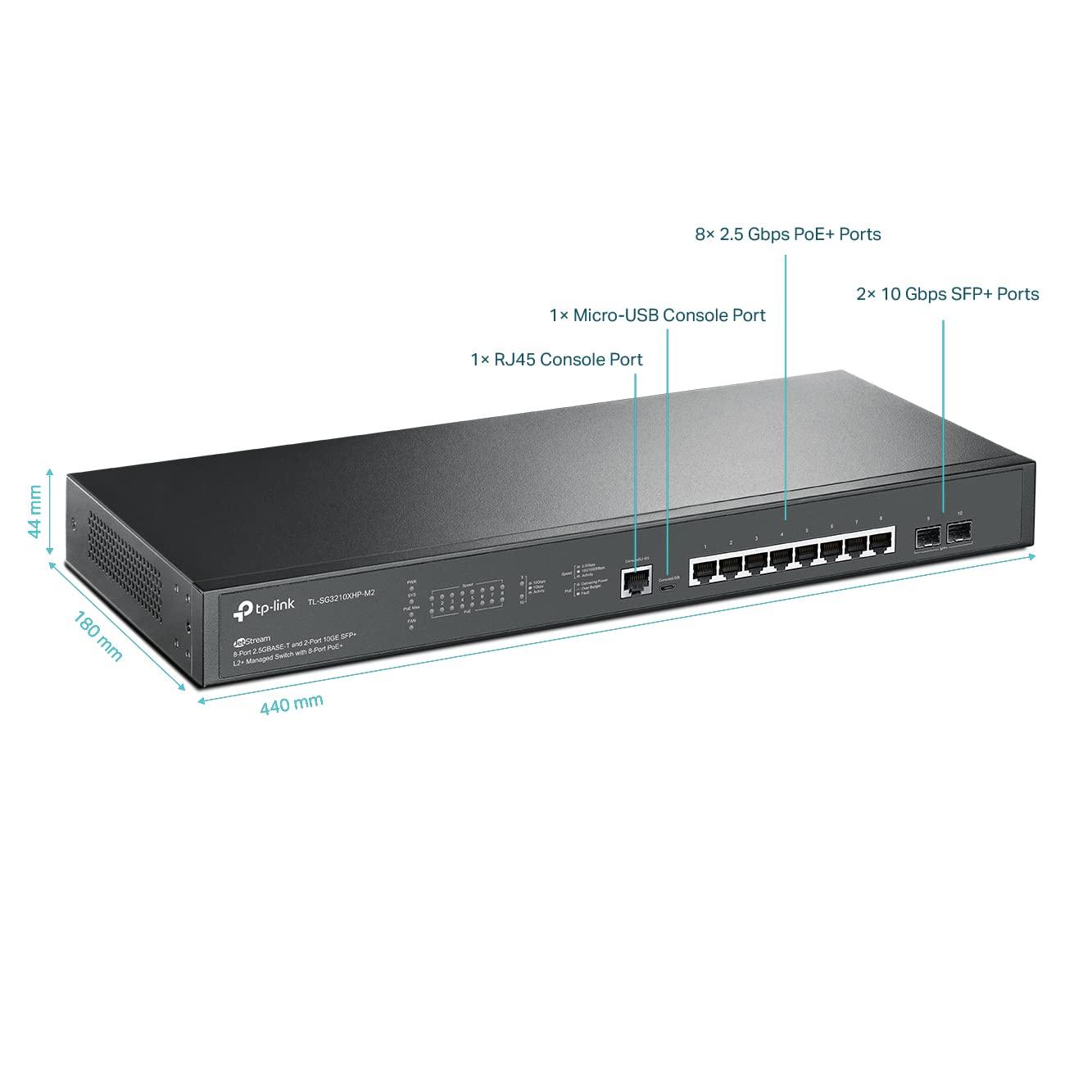 TP-Link TL-SG3210XHP-M2 | Jetstream 8 Port Multi-Gigabit L2+ Managed PoE Switch | 8 PoE+ Port @240W, 2 x 10G SFP+ Slots | 2.5G Bandwidth | Omada SDN Integrated | IPv6 | 5 Year Manufaturer Warranty