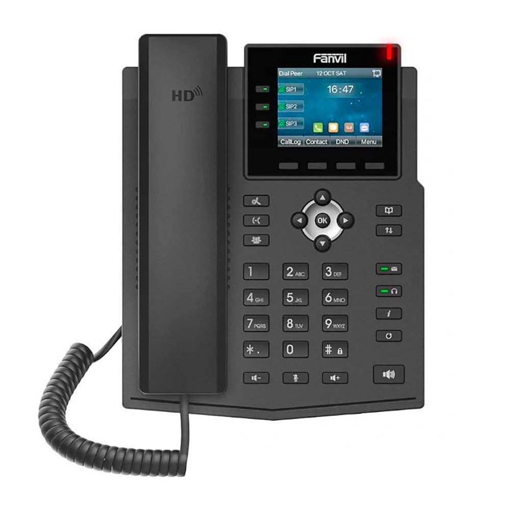 Fanvil X3U Enterprise VoIP Phone, 2.8 Inch Color Screen, 6 IP Lines, Dual Port Gigabit Network, Power Adapter Not Included