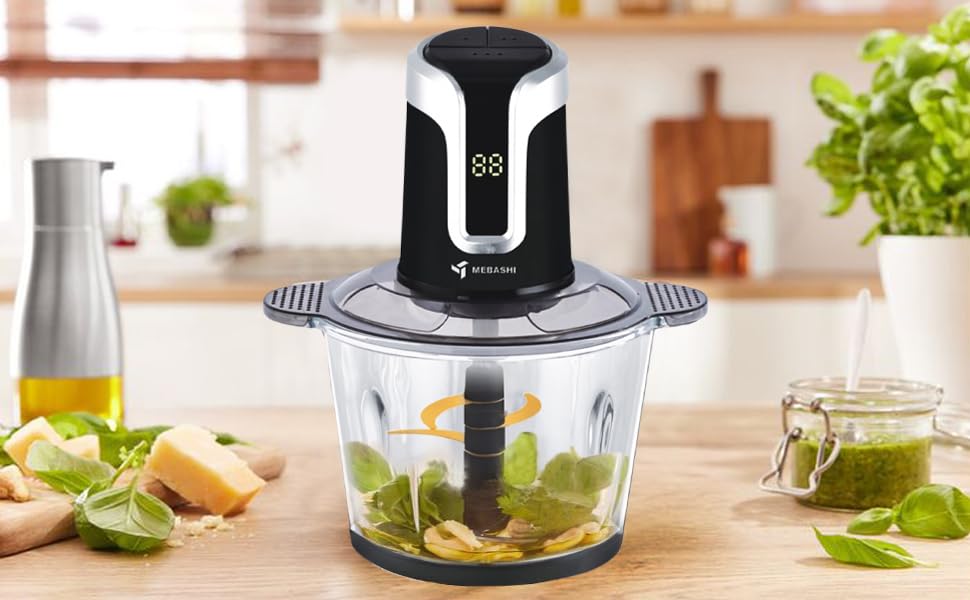 Mebashi 3 Liter Food Chopper, 600 Watts, 3 Speeds with Safety Switch, Stainless Steel Blades (ME-CH4002) Black