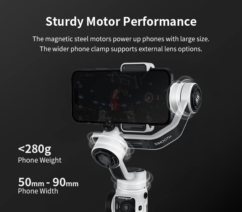 ZHIYUN Smooth 5S Combo Handheld Gimbal Stabilizer with Dual-Side Magnetic Lights for iPhone Smartphone Android Cell Phone - Portable Stabilizer for Vlogging, YouTube, Tiktok, Live Video