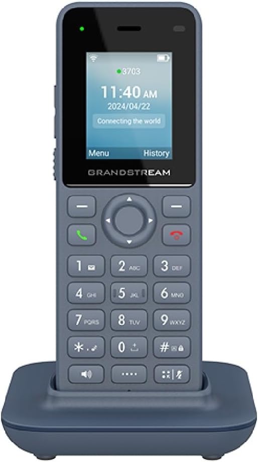 جراندستريم هاتف WP816 لاسلكي واي فاي IP مع نطاق مزدوج مدمج 802.11a/b/g/n/AC/AX ووقت تحدث 6 ساعات.