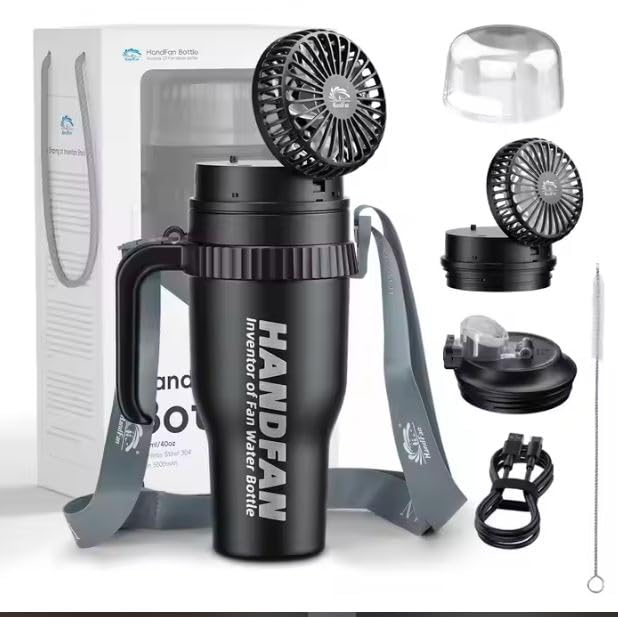 Fipka Coated Stainless Steel Water Bottle Fan with Straw Leak-Proof Thermal Infuser 1180ml Dishwasher Safe for Summer Sports Use