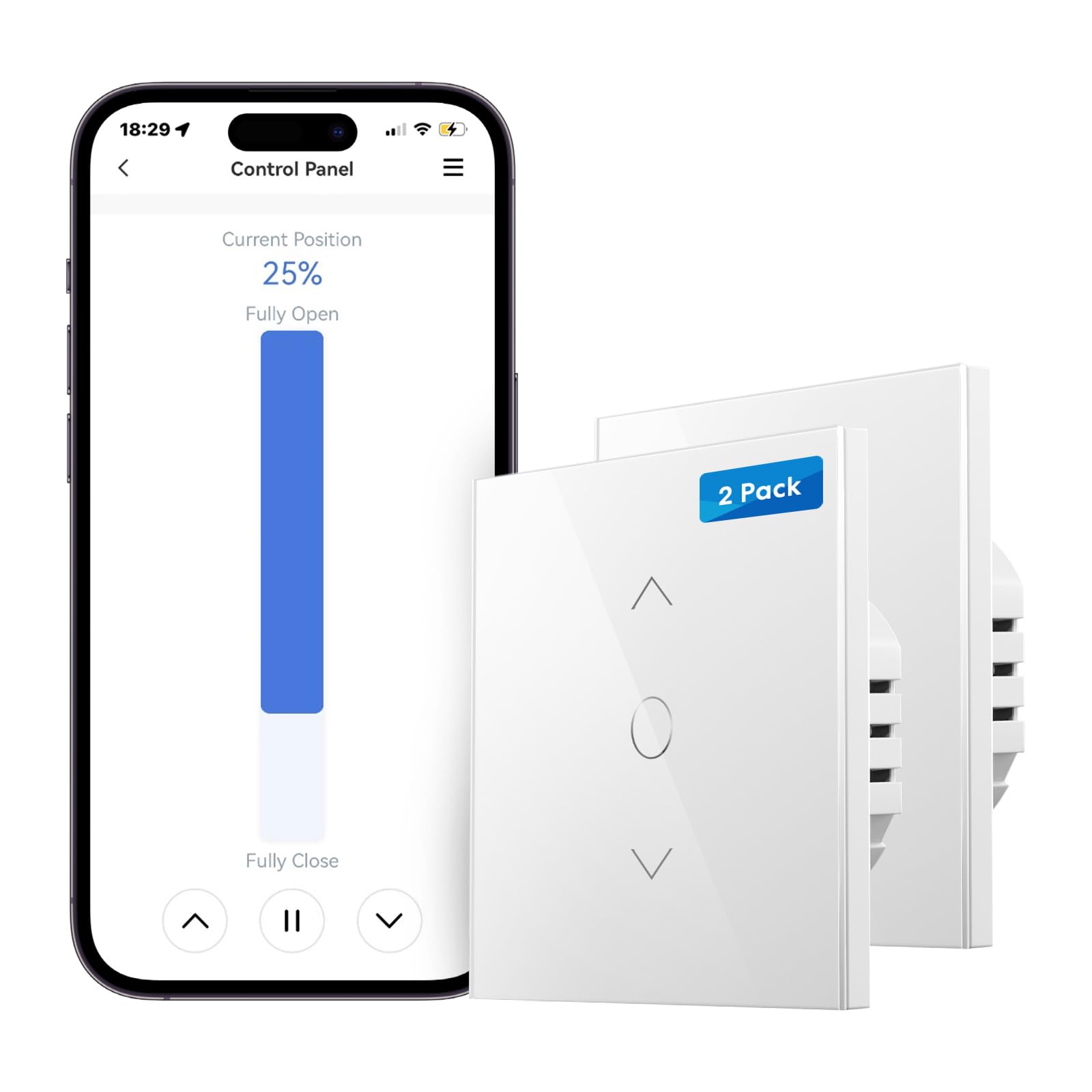Meross Wi-Fi Shutter Switch - Smart LED Curtain Switch, Compatible with Alexa and Google Assistant, Percentage Control, 2.4GHz, 2 Pack (Requires Neutral Wire)