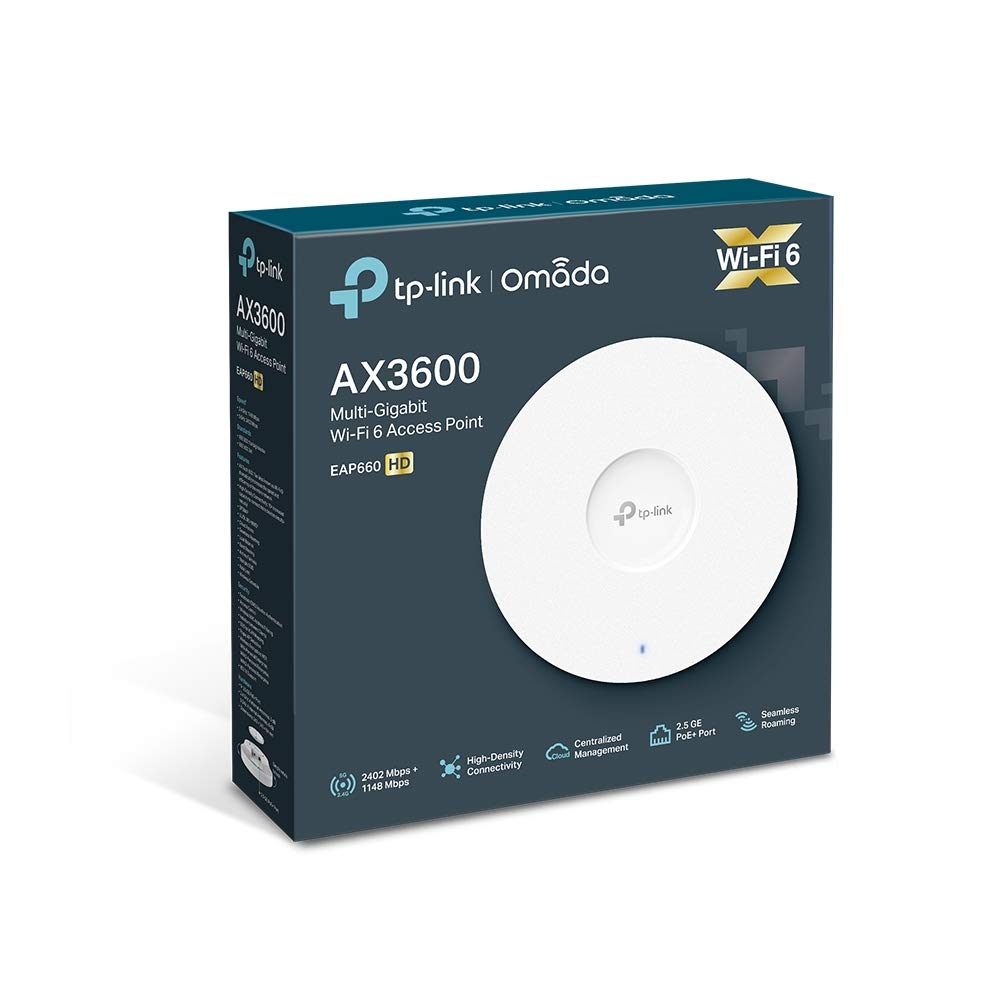 TP - لينك نقطة وصول لاسلكية واي فاي 6، AX3600 ثنائي النطاق، منفذ ايثرنت 2.5 جيجابايت في الثانية يدعم تقنية نقل الطاقة عبر الايثرنت 802.3at +، أداء عالي للغاية لبيئات عالية الكثافة (EAP660 HD)
